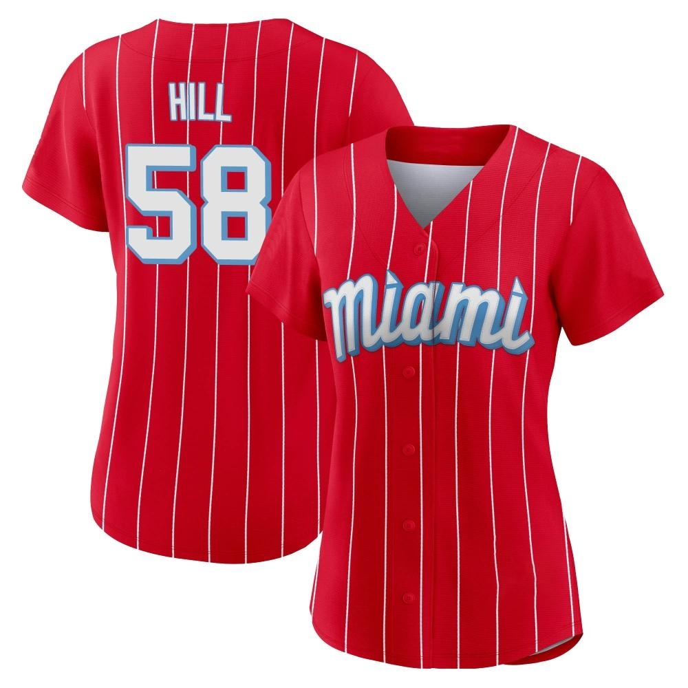 Women's Authentic Miami Marlins Derek Hill 2021 City Connect Jersey - Red Women's Authentic Miami Marlins Derek Hill 2021 City Connect Jersey - Red