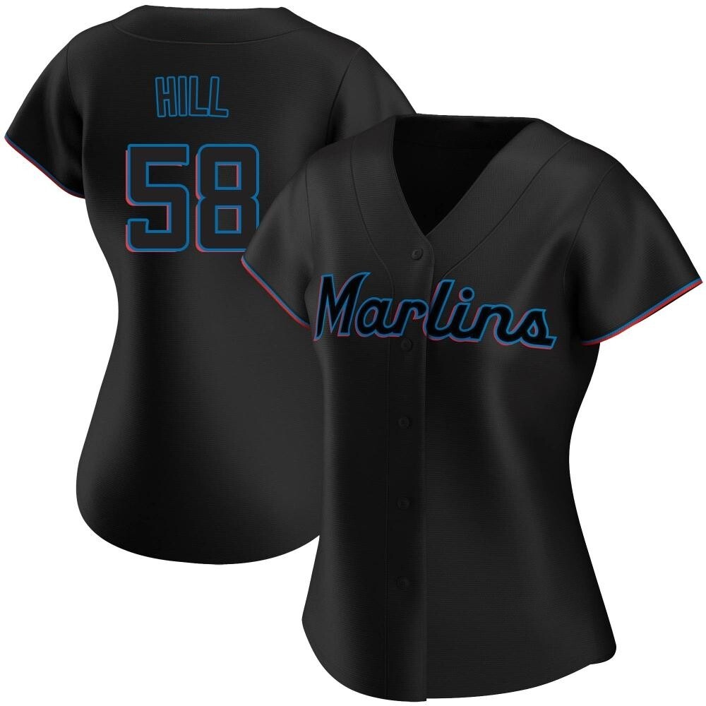 Women's Authentic Miami Marlins Derek Hill Alternate Jersey - Black Women's Authentic Miami Marlins Derek Hill Alternate Jersey - Black