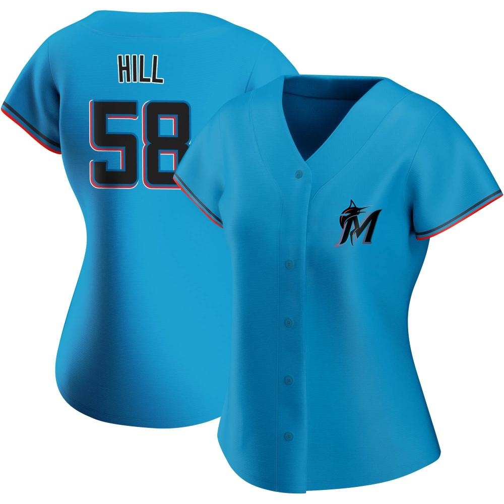 Women's Authentic Miami Marlins Derek Hill Alternate Jersey - Blue Women's Authentic Miami Marlins Derek Hill Alternate Jersey - Blue