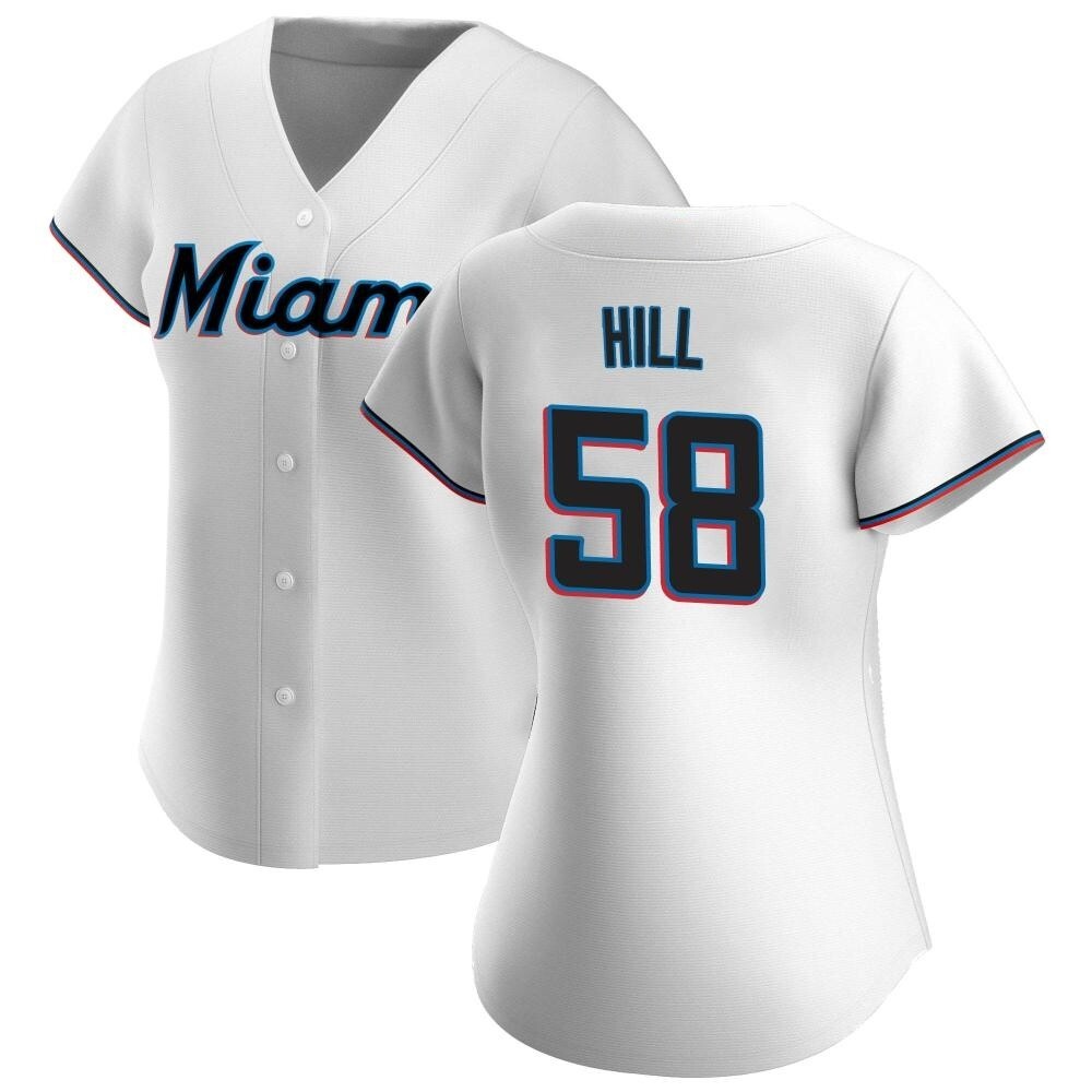 Women's Authentic Miami Marlins Derek Hill Home Jersey - White Women's Authentic Miami Marlins Derek Hill Home Jersey - White