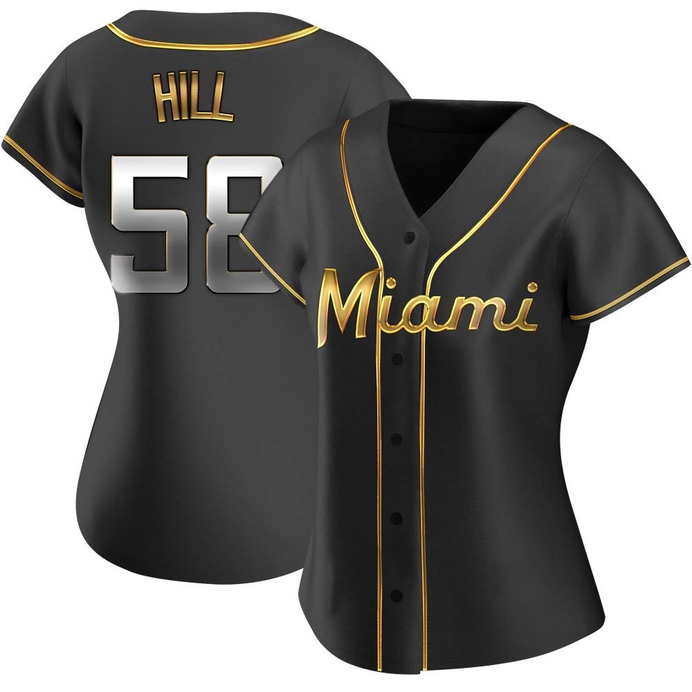 Women's Replica Miami Marlins Derek Hill Alternate Jersey - Black Golden Women's Replica Miami Marlins Derek Hill Alternate Jersey - Black Golden