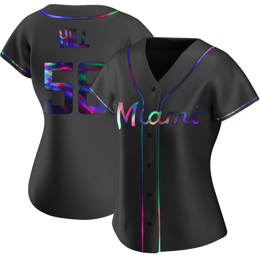 Women's Replica Miami Marlins Derek Hill Alternate Jersey - Black Holographic Women's Replica Miami Marlins Derek Hill Alternate Jersey - Black Holographic