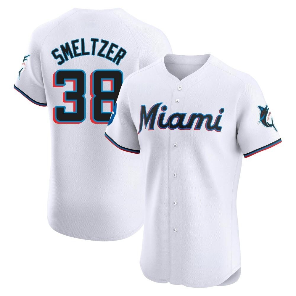 Elite Miami Marlins Devin Smeltzer Home Patch Jersey - White Elite Miami Marlins Devin Smeltzer Home Patch Jersey - White