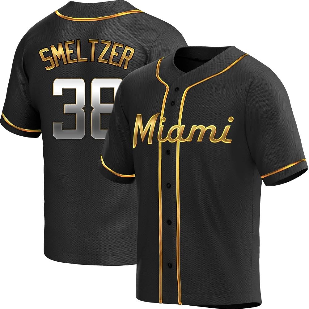 Replica Miami Marlins Devin Smeltzer Alternate Jersey - Black Golden Replica Miami Marlins Devin Smeltzer Alternate Jersey - Black Golden