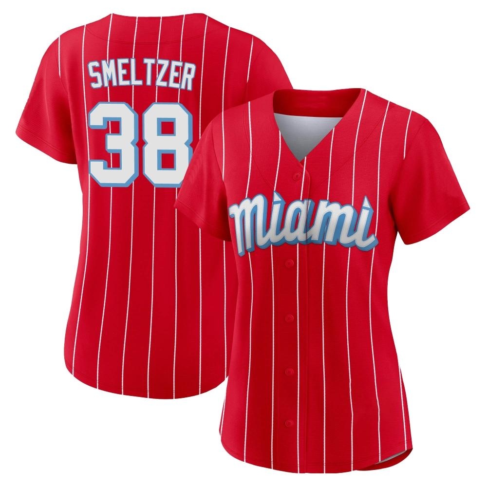 Women's Authentic Miami Marlins Devin Smeltzer 2021 City Connect Jersey - Red Women's Authentic Miami Marlins Devin Smeltzer 2021 City Connect Jersey - Red