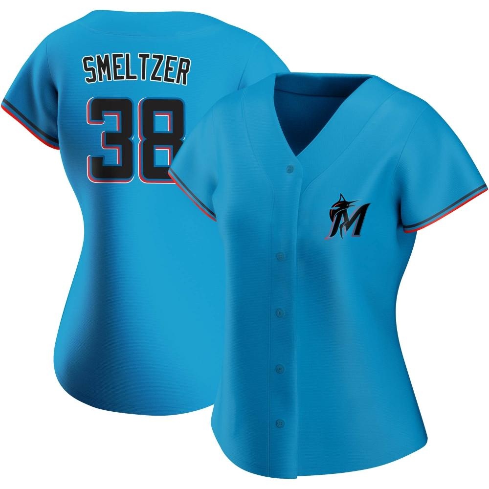 Women's Authentic Miami Marlins Devin Smeltzer Alternate Jersey - Blue Women's Authentic Miami Marlins Devin Smeltzer Alternate Jersey - Blue