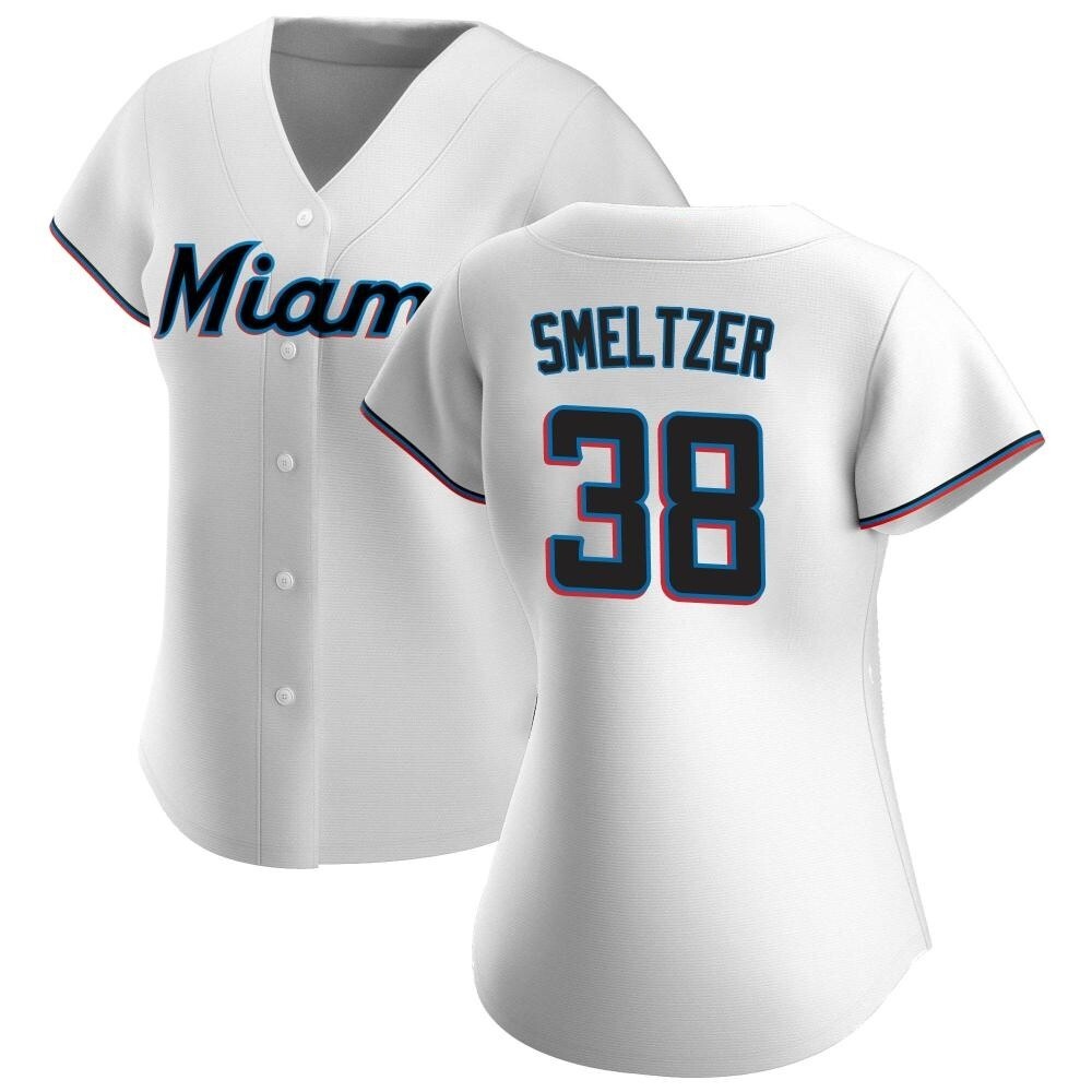 Women's Authentic Miami Marlins Devin Smeltzer Home Jersey - White Women's Authentic Miami Marlins Devin Smeltzer Home Jersey - White