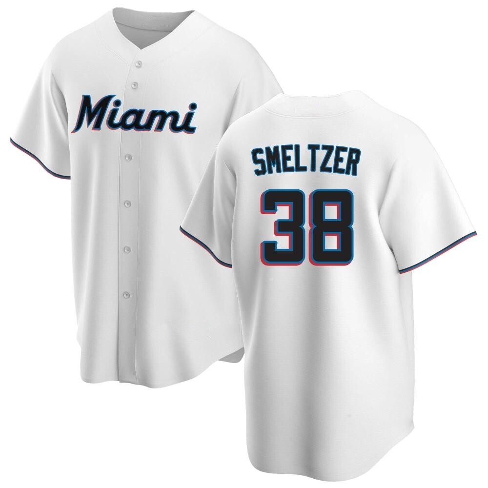 Youth Replica Miami Marlins Devin Smeltzer Home Jersey - White Youth Replica Miami Marlins Devin Smeltzer Home Jersey - White