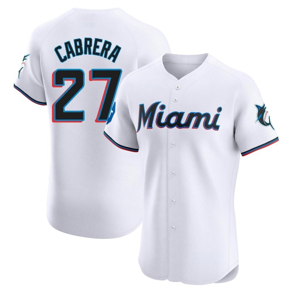 Elite Miami Marlins Edward Cabrera Home Patch Jersey - White Elite Miami Marlins Edward Cabrera Home Patch Jersey - White