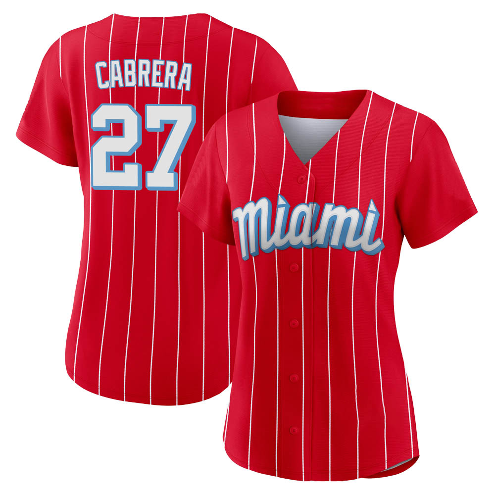 Women's Authentic Miami Marlins Edward Cabrera 2021 City Connect Jersey - Red Women's Authentic Miami Marlins Edward Cabrera 2021 City Connect Jersey - Red