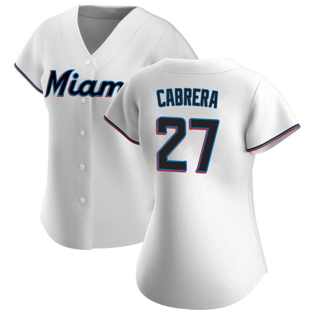 Women's Authentic Miami Marlins Edward Cabrera Home Jersey - White Women's Authentic Miami Marlins Edward Cabrera Home Jersey - White