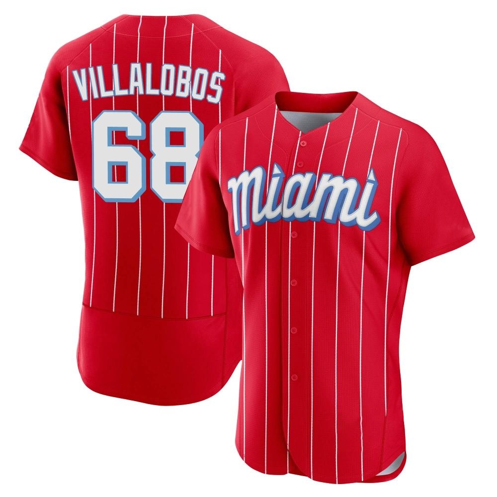 Authentic Miami Marlins Eli Villalobos 2021 City Connect Jersey - Red Authentic Miami Marlins Eli Villalobos 2021 City Connect Jersey - Red