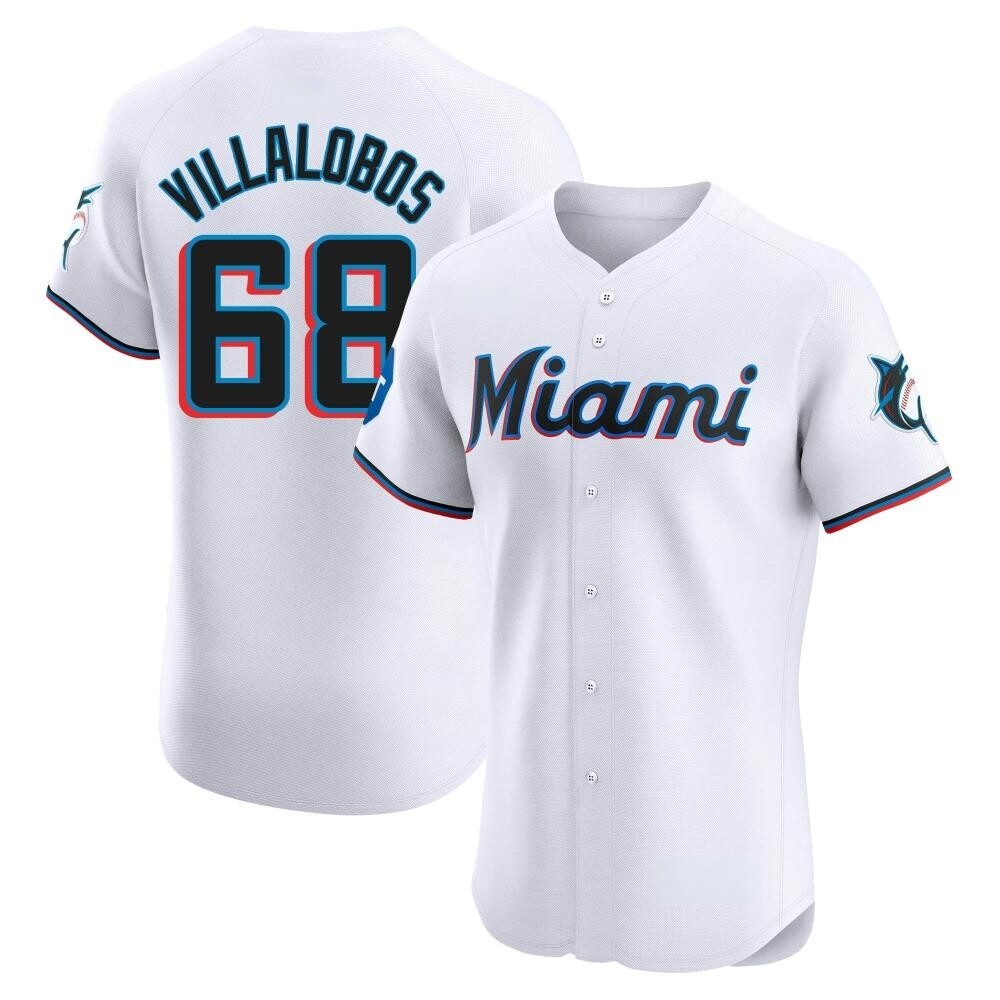 Elite Miami Marlins Eli Villalobos Home Patch Jersey - White Elite Miami Marlins Eli Villalobos Home Patch Jersey - White