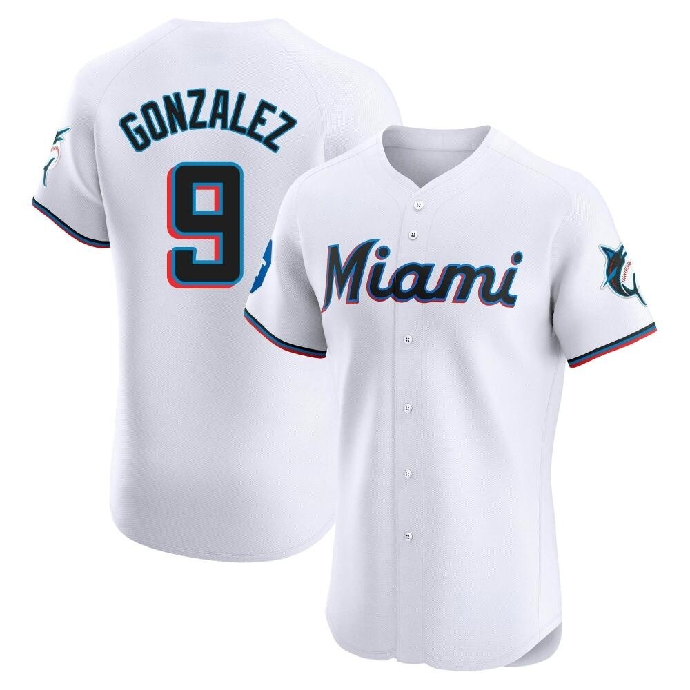 Elite Miami Marlins Erik Gonzalez Home Patch Jersey - White Elite Miami Marlins Erik Gonzalez Home Patch Jersey - White