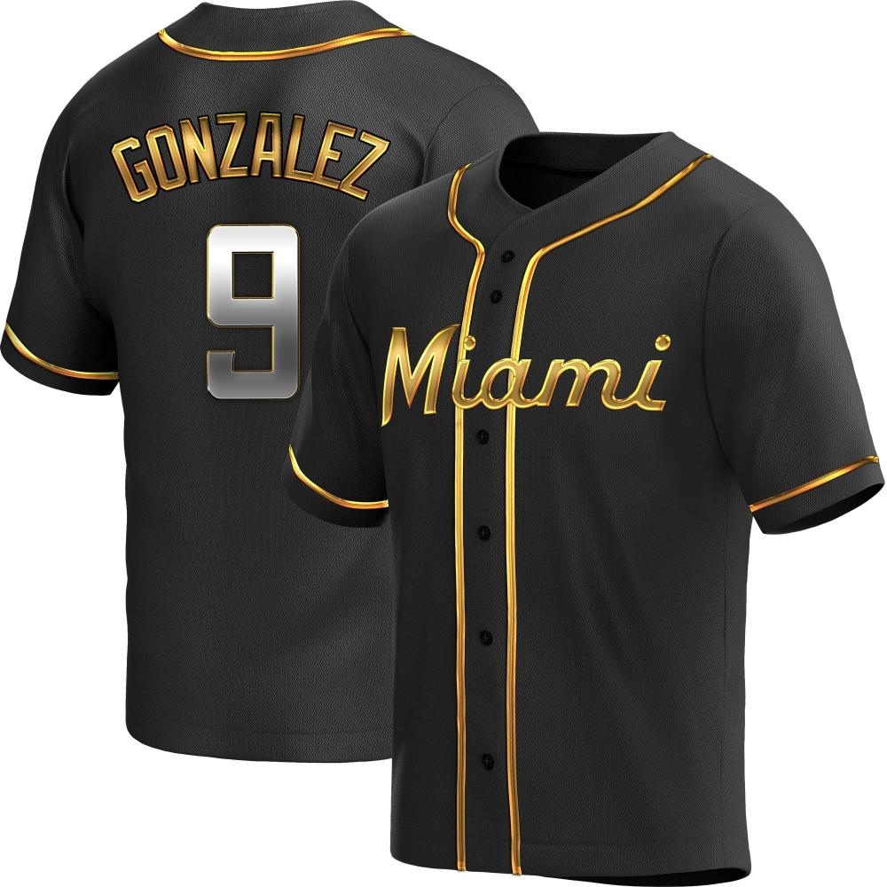 Replica Miami Marlins Erik Gonzalez Alternate Jersey - Black Golden Replica Miami Marlins Erik Gonzalez Alternate Jersey - Black Golden