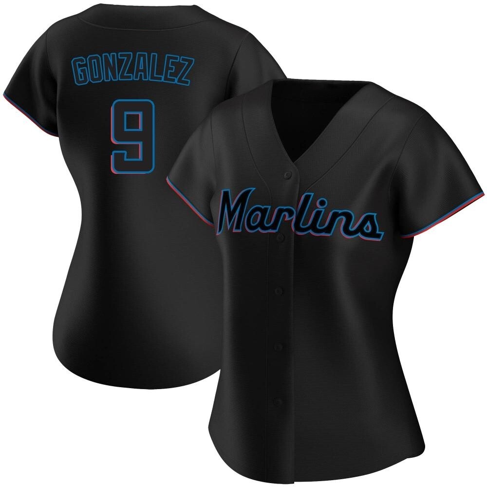 Women's Authentic Miami Marlins Erik Gonzalez Alternate Jersey - Black Women's Authentic Miami Marlins Erik Gonzalez Alternate Jersey - Black