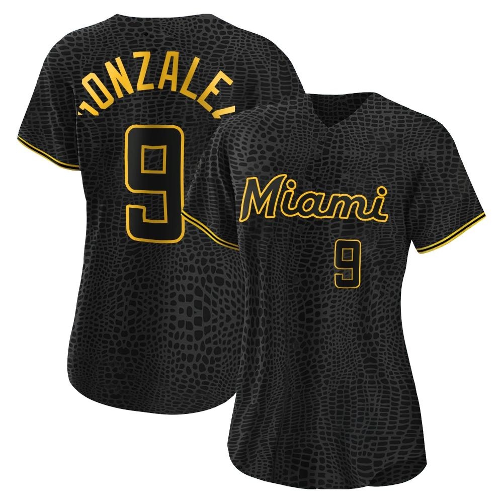 Women's Authentic Miami Marlins Erik Gonzalez Snake Skin City Jersey - Black Women's Authentic Miami Marlins Erik Gonzalez Snake Skin City Jersey - Black