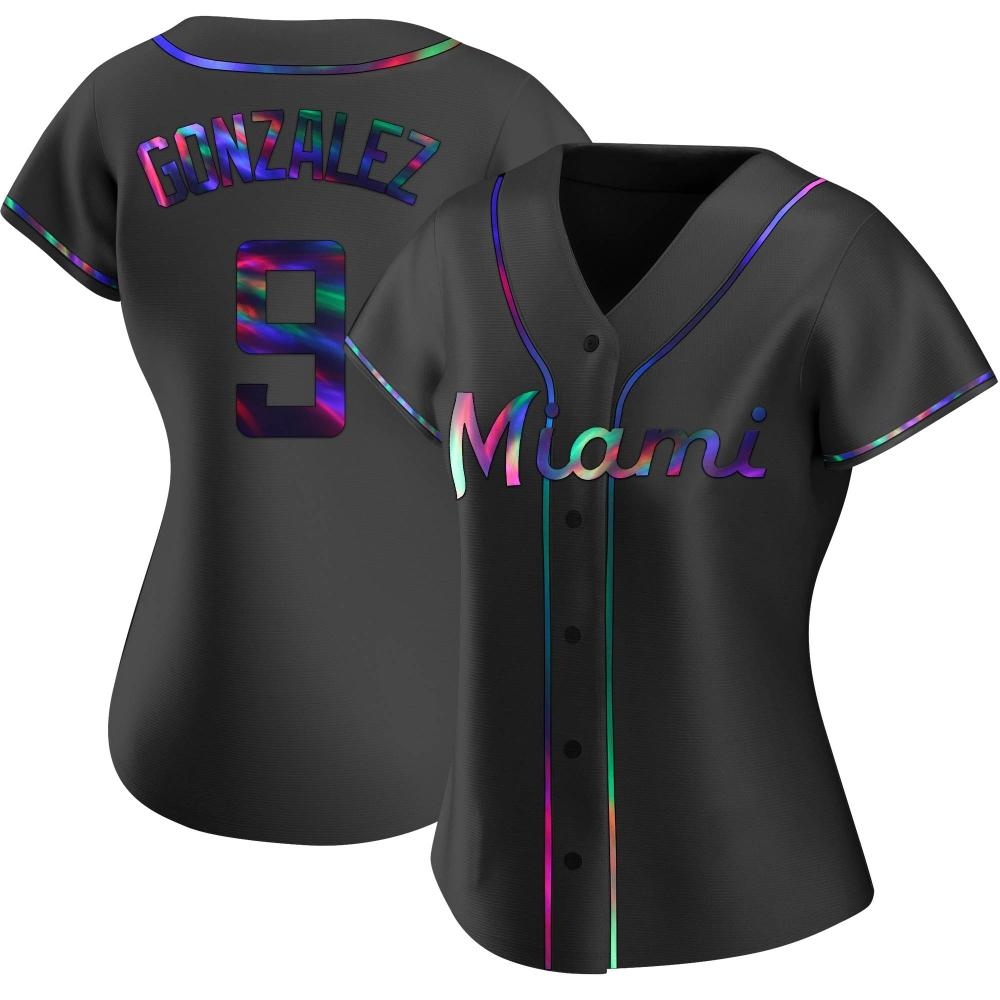 Women's Replica Miami Marlins Erik Gonzalez Alternate Jersey - Black Holographic Women's Replica Miami Marlins Erik Gonzalez Alternate Jersey - Black Holographic
