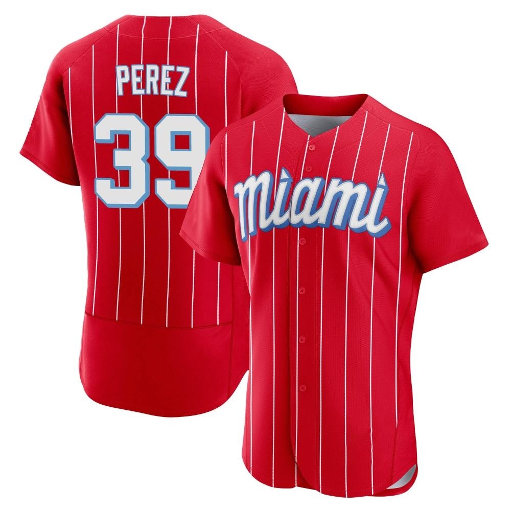 Authentic Miami Marlins Eury Perez 2021 City Connect Jersey - Red Authentic Miami Marlins Eury Perez 2021 City Connect Jersey - Red