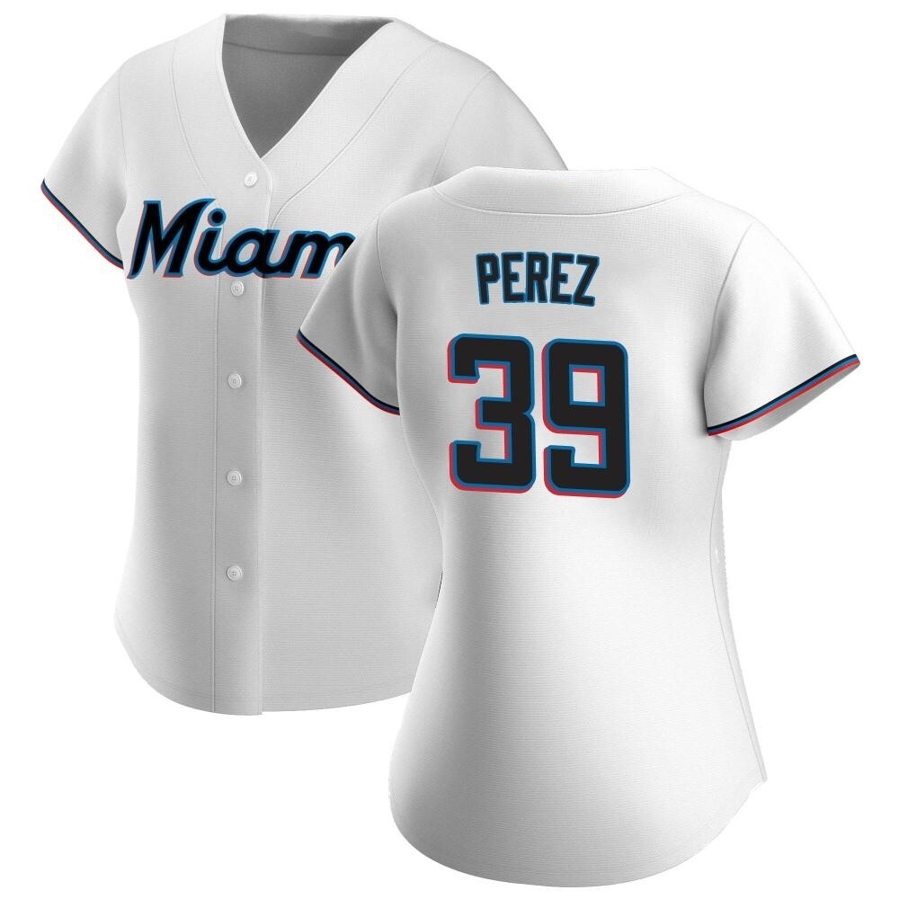Women's Authentic Miami Marlins Eury Perez Home Jersey - White Women's Authentic Miami Marlins Eury Perez Home Jersey - White