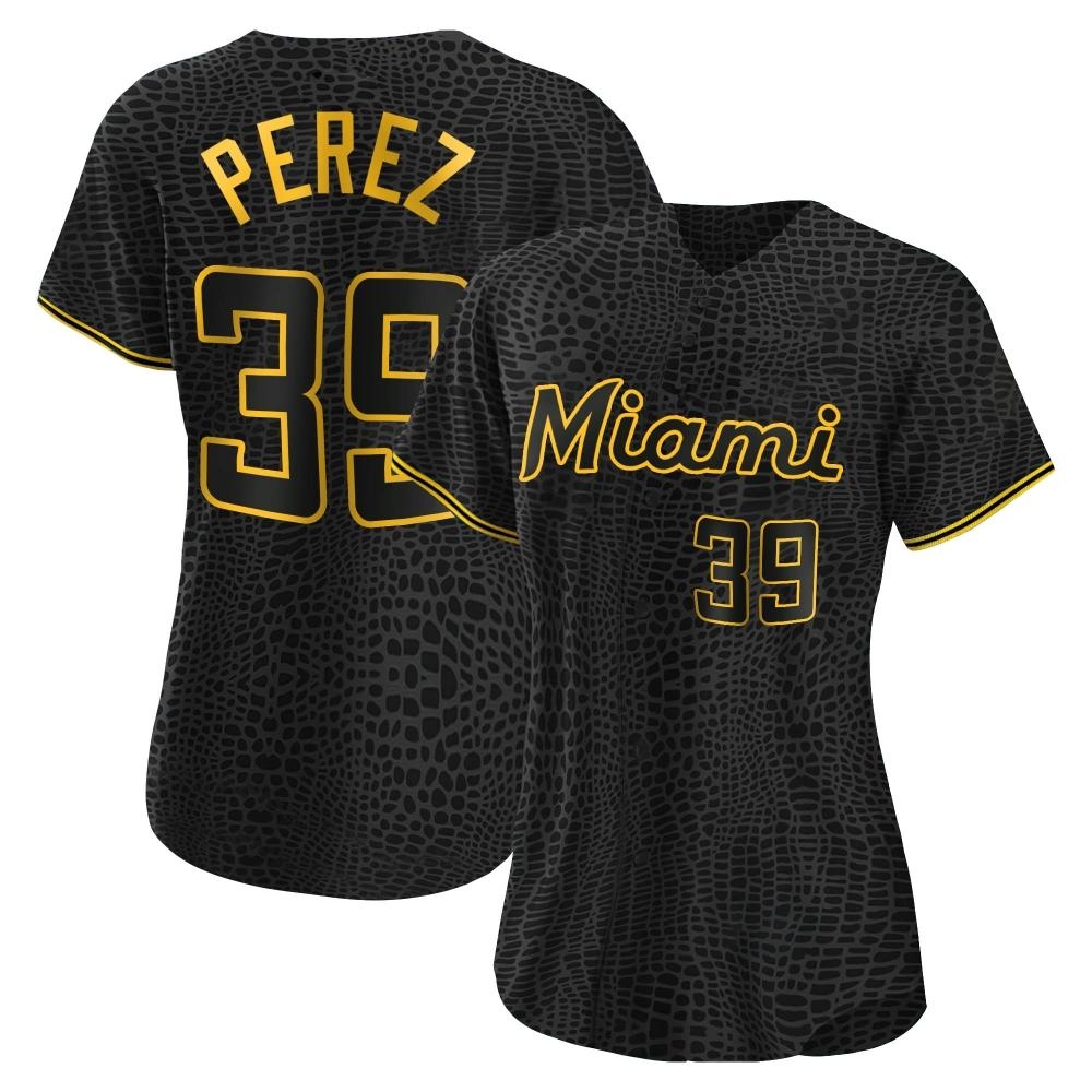 Women's Authentic Miami Marlins Eury Perez Snake Skin City Jersey - Black Women's Authentic Miami Marlins Eury Perez Snake Skin City Jersey - Black