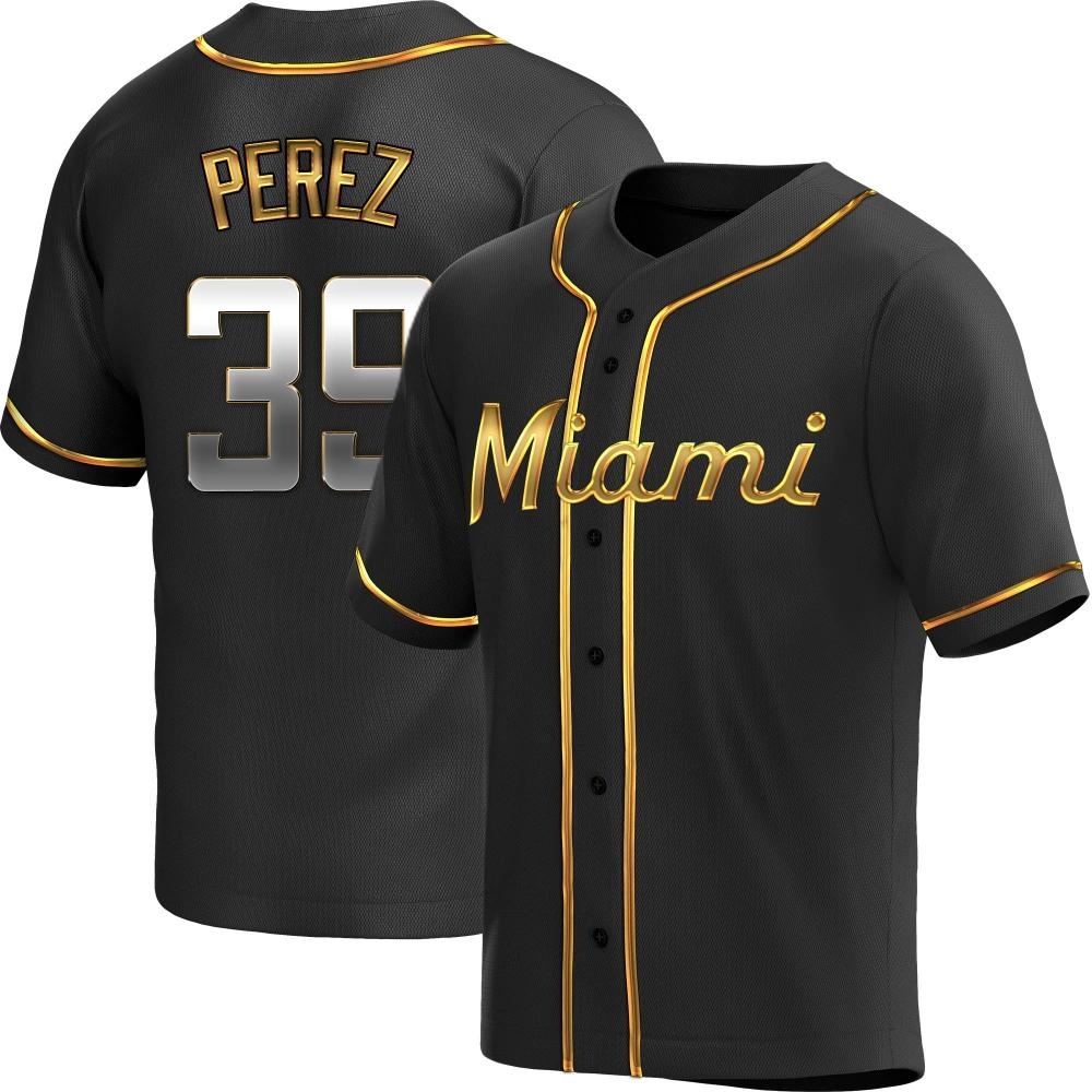 Youth Replica Miami Marlins Eury Perez Alternate Jersey - Black Golden Youth Replica Miami Marlins Eury Perez Alternate Jersey - Black Golden