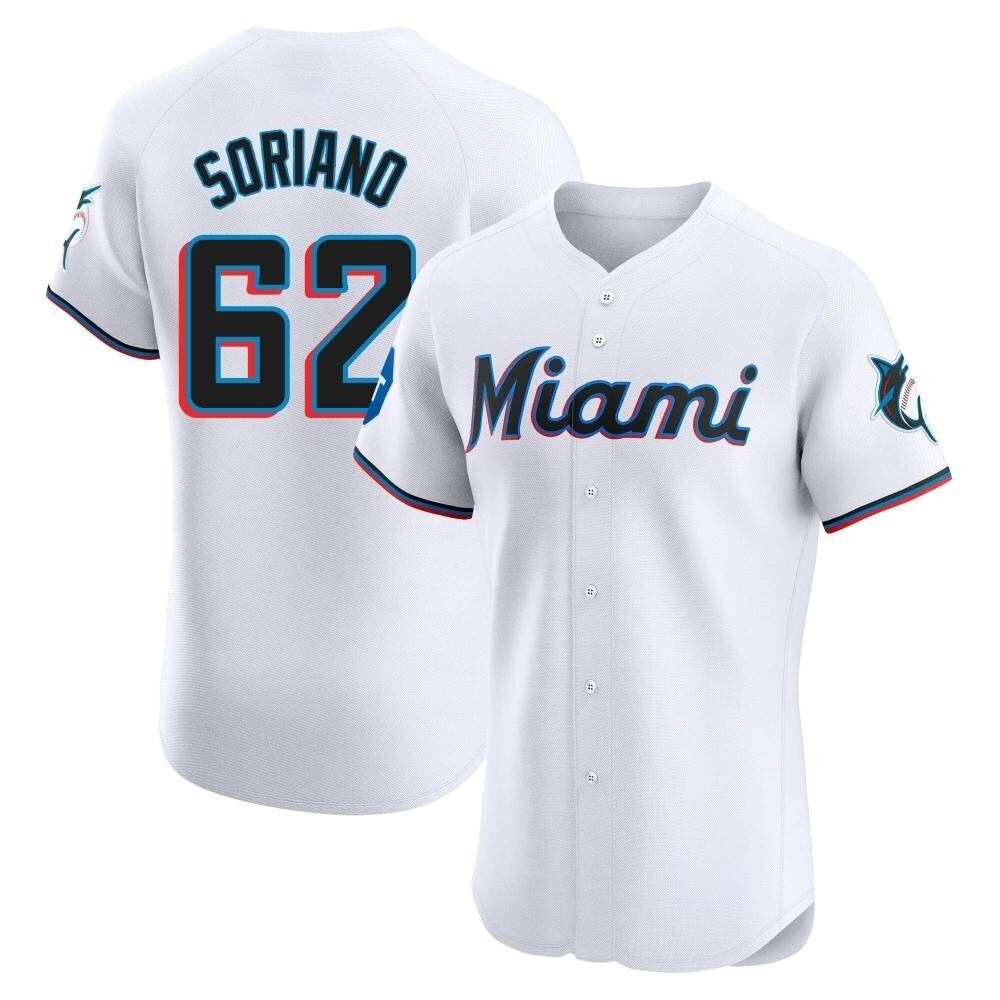 Elite Miami Marlins George Soriano Home Patch Jersey - White Elite Miami Marlins George Soriano Home Patch Jersey - White