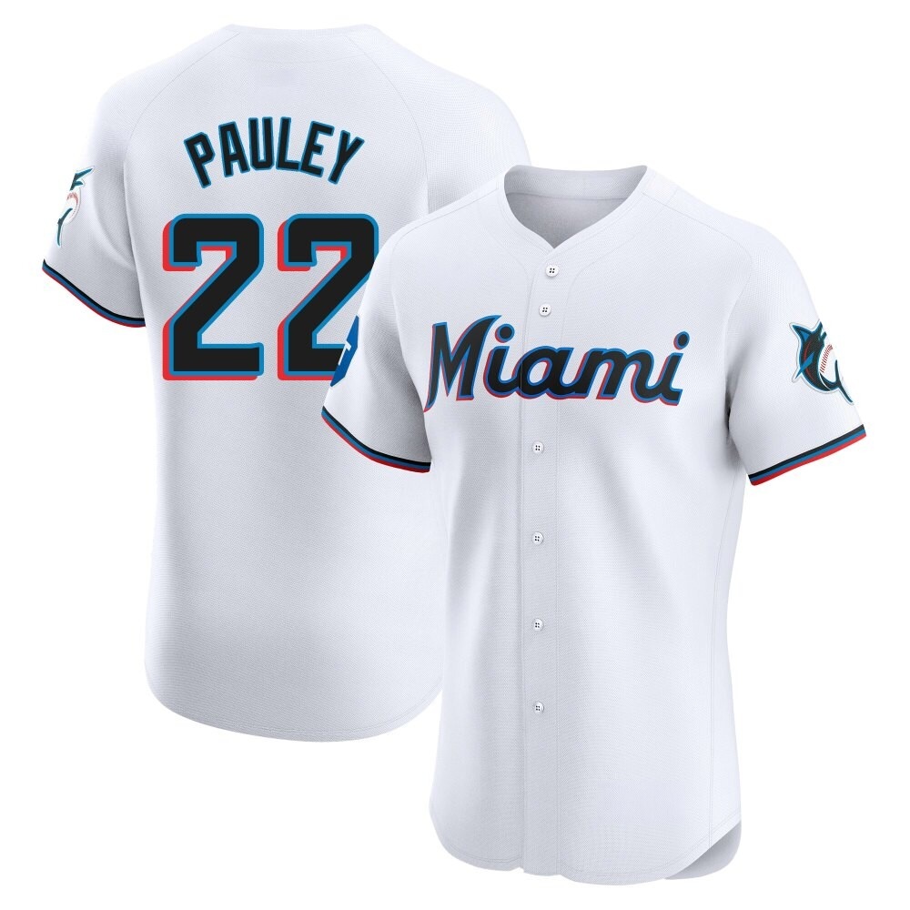 Elite Miami Marlins Graham Pauley Home Patch Jersey - White Elite Miami Marlins Graham Pauley Home Patch Jersey - White
