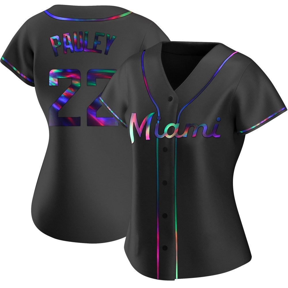 Women's Replica Miami Marlins Graham Pauley Alternate Jersey - Black Holographic Women's Replica Miami Marlins Graham Pauley Alternate Jersey - Black Holographic