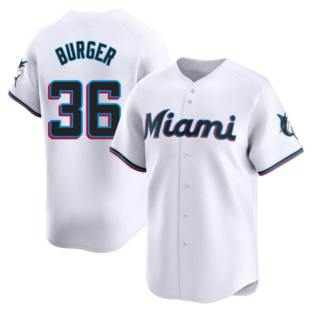 Limited Miami Marlins Jake Burger Home Jersey - White Limited Miami Marlins Jake Burger Home Jersey - White