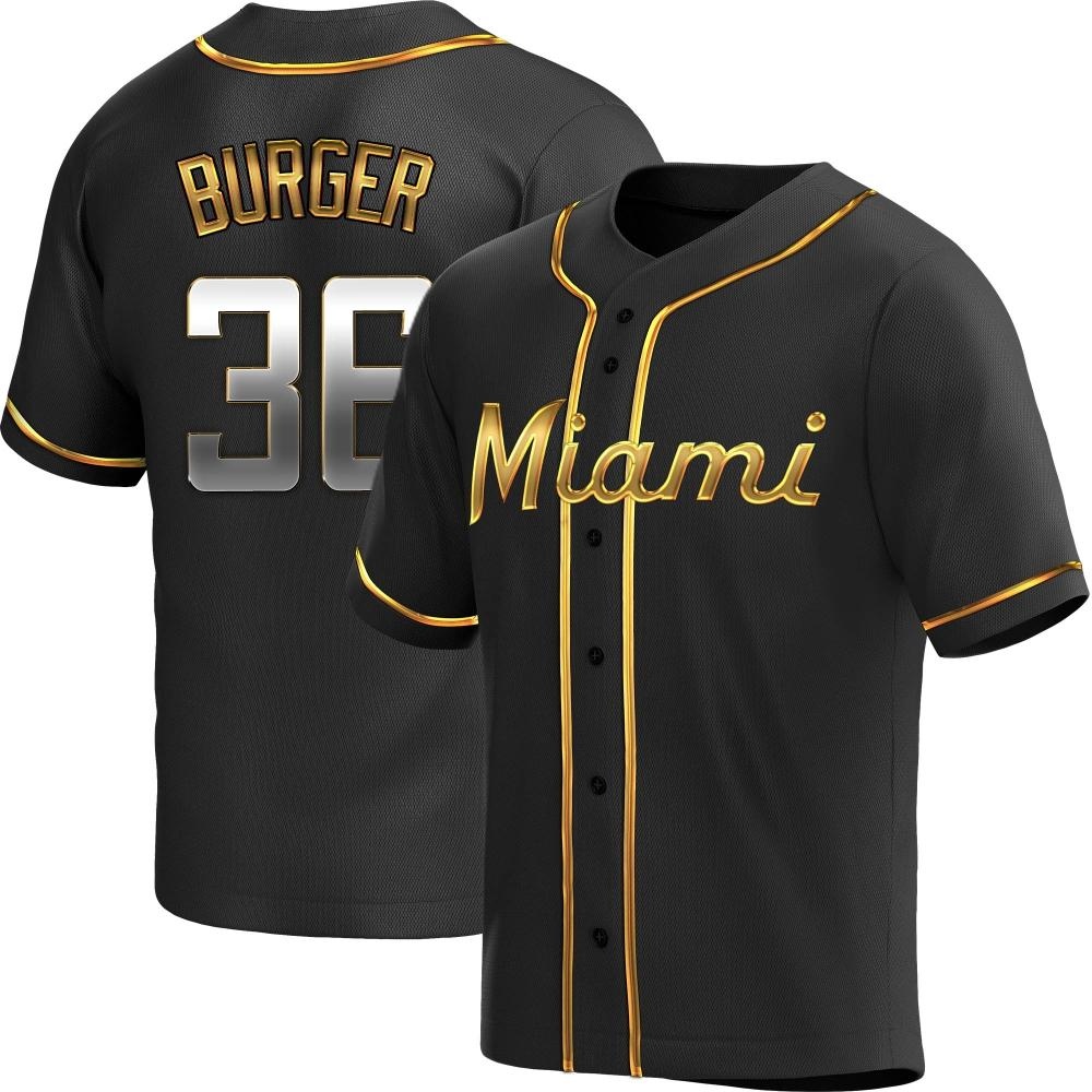 Replica Miami Marlins Jake Burger Alternate Jersey - Black Golden Replica Miami Marlins Jake Burger Alternate Jersey - Black Golden