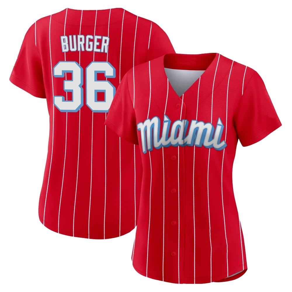 Women's Authentic Miami Marlins Jake Burger 2021 City Connect Jersey - Red Women's Authentic Miami Marlins Jake Burger 2021 City Connect Jersey - Red