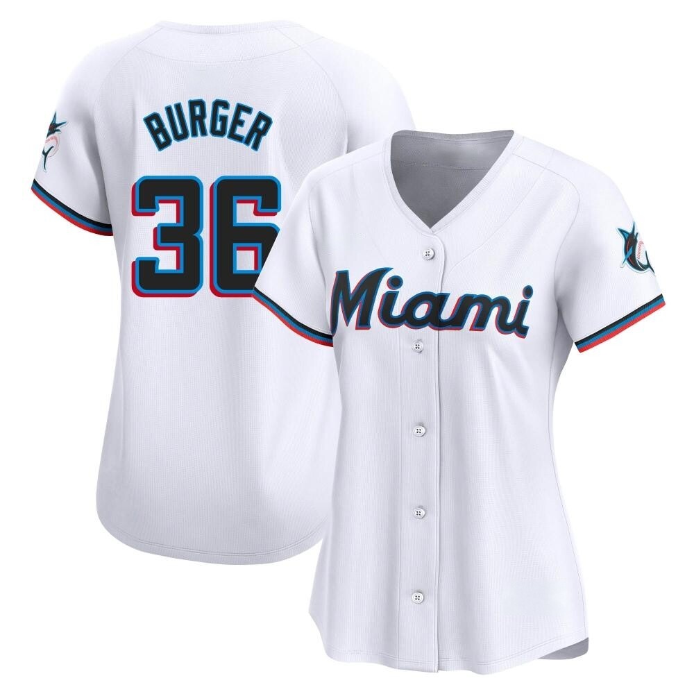 Women's Limited Miami Marlins Jake Burger Home Jersey - White Women's Limited Miami Marlins Jake Burger Home Jersey - White