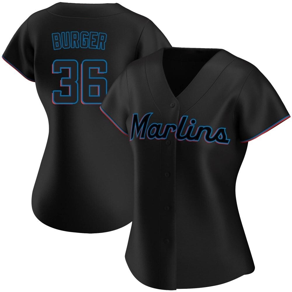 Women's Replica Miami Marlins Jake Burger Alternate Jersey - Black Women's Replica Miami Marlins Jake Burger Alternate Jersey - Black