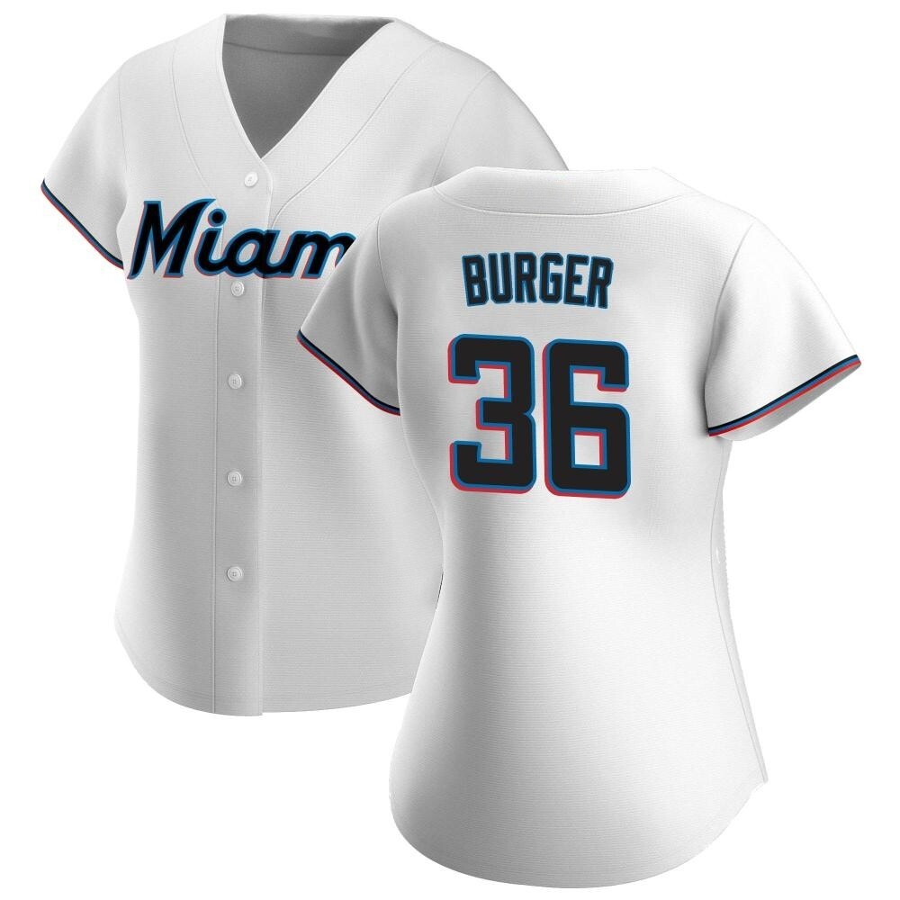 Women's Replica Miami Marlins Jake Burger Home Jersey - White Women's Replica Miami Marlins Jake Burger Home Jersey - White