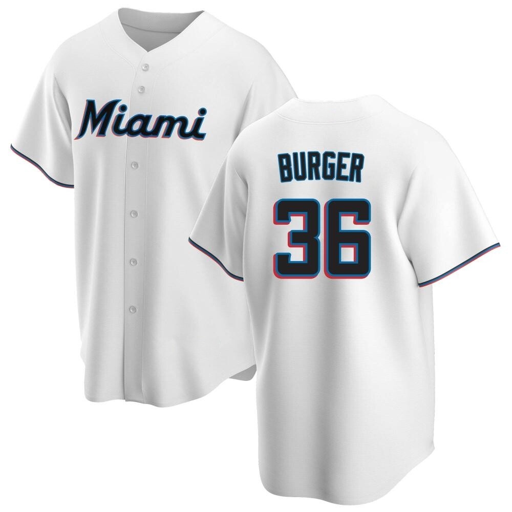 Youth Replica Miami Marlins Jake Burger Home Jersey - White Youth Replica Miami Marlins Jake Burger Home Jersey - White