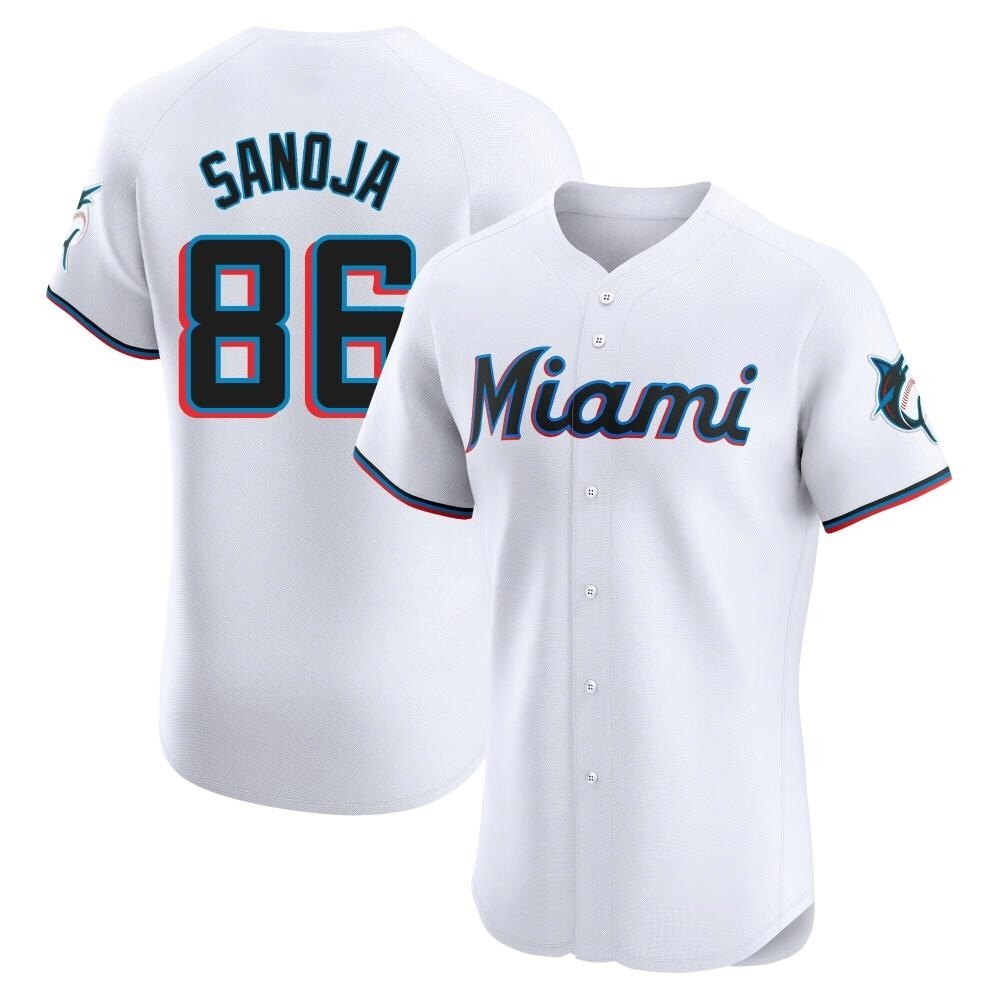 Elite Miami Marlins Javier Sanoja Home Jersey - White Elite Miami Marlins Javier Sanoja Home Jersey - White
