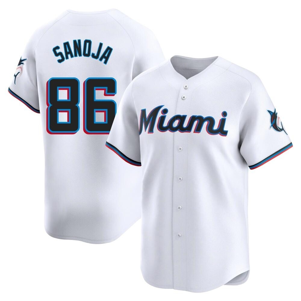 Limited Miami Marlins Javier Sanoja Home Jersey - White Limited Miami Marlins Javier Sanoja Home Jersey - White