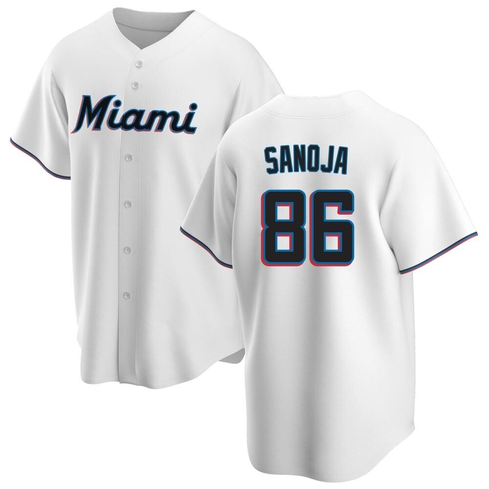 Replica Miami Marlins Javier Sanoja Home Jersey - White Replica Miami Marlins Javier Sanoja Home Jersey - White
