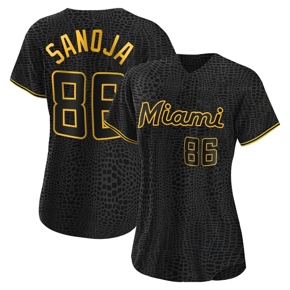 Women's Authentic Miami Marlins Javier Sanoja Snake Skin City Jersey - Black Women's Authentic Miami Marlins Javier Sanoja Snake Skin City Jersey - Black