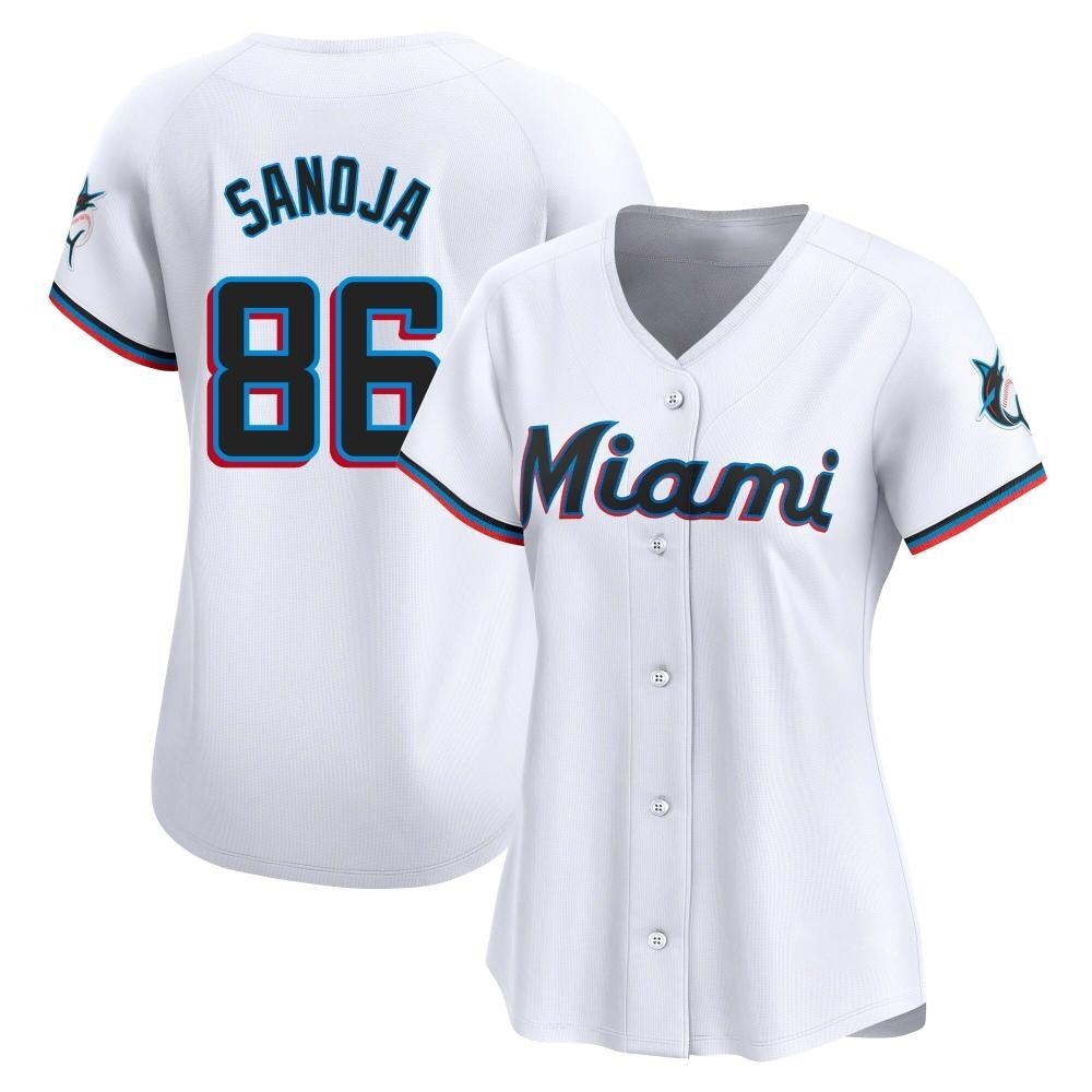 Women's Limited Miami Marlins Javier Sanoja Home Jersey - White Women's Limited Miami Marlins Javier Sanoja Home Jersey - White
