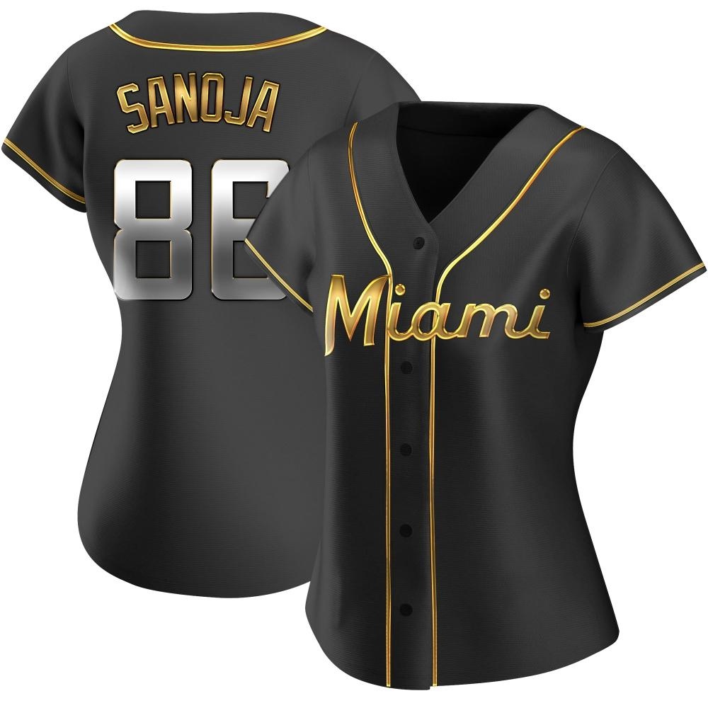 Women's Replica Miami Marlins Javier Sanoja Alternate Jersey - Black Golden Women's Replica Miami Marlins Javier Sanoja Alternate Jersey - Black Golden