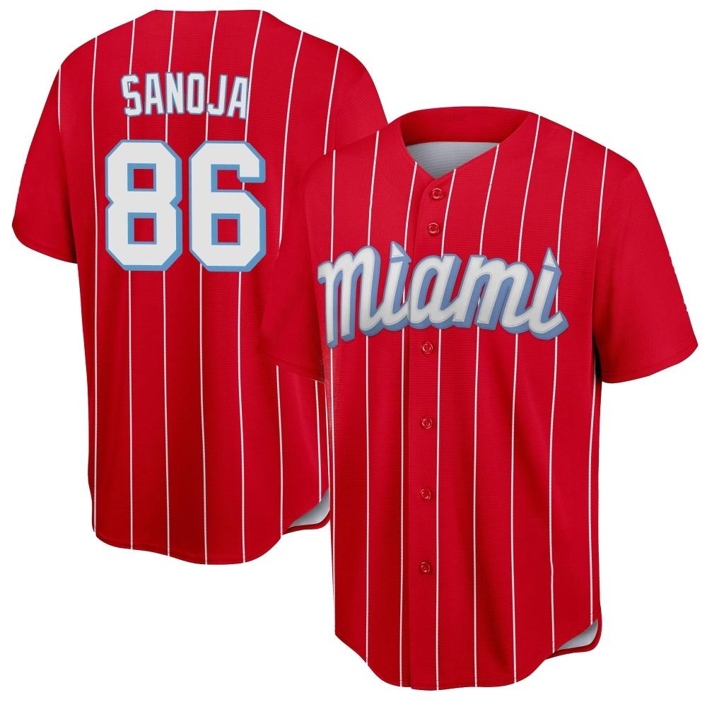 Youth Replica Miami Marlins Javier Sanoja 2021 City Connect Jersey - Red Youth Replica Miami Marlins Javier Sanoja 2021 City Connect Jersey - Red
