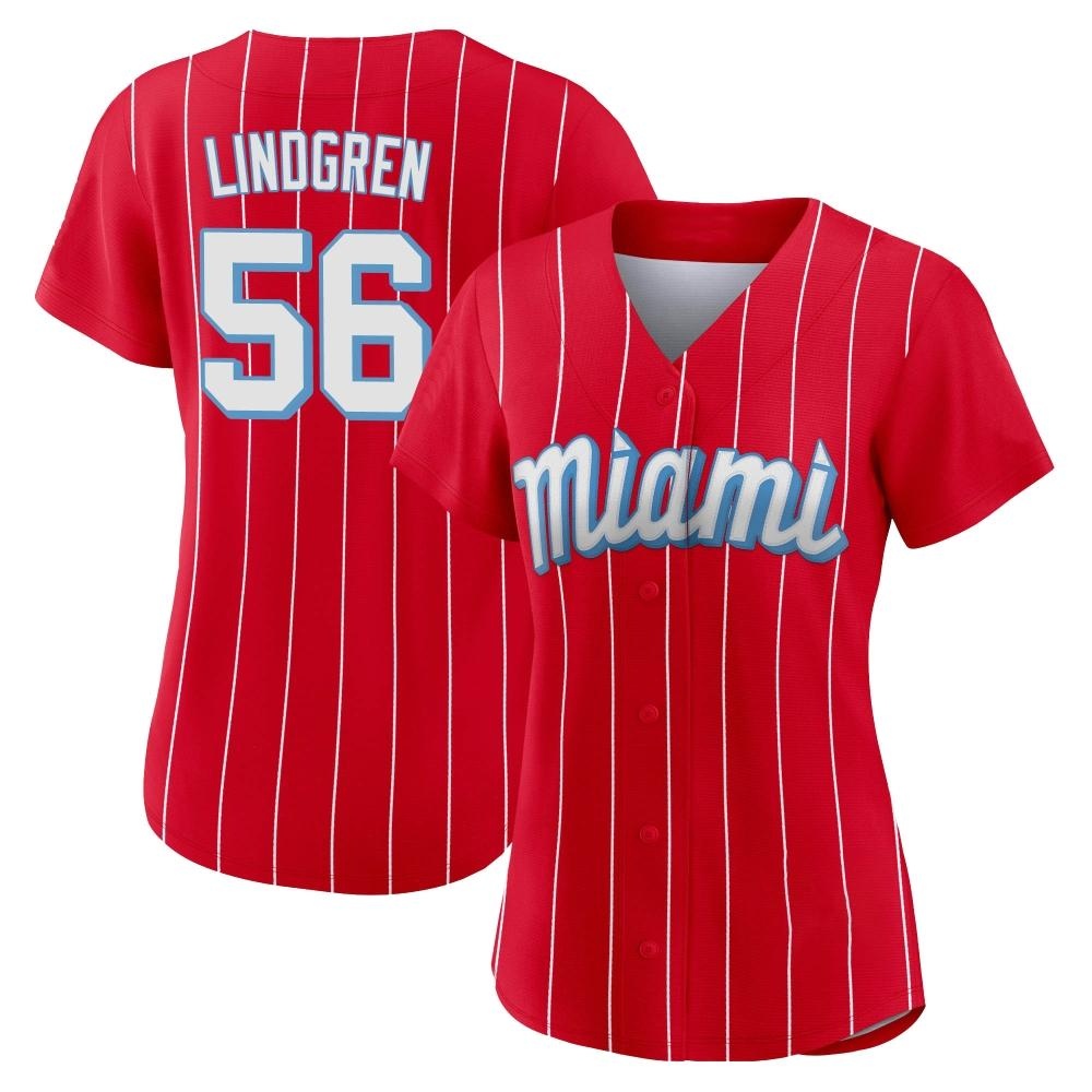 Women's Authentic Miami Marlins Jeff Lindgren 2021 City Connect Jersey - Red Women's Authentic Miami Marlins Jeff Lindgren 2021 City Connect Jersey - Red