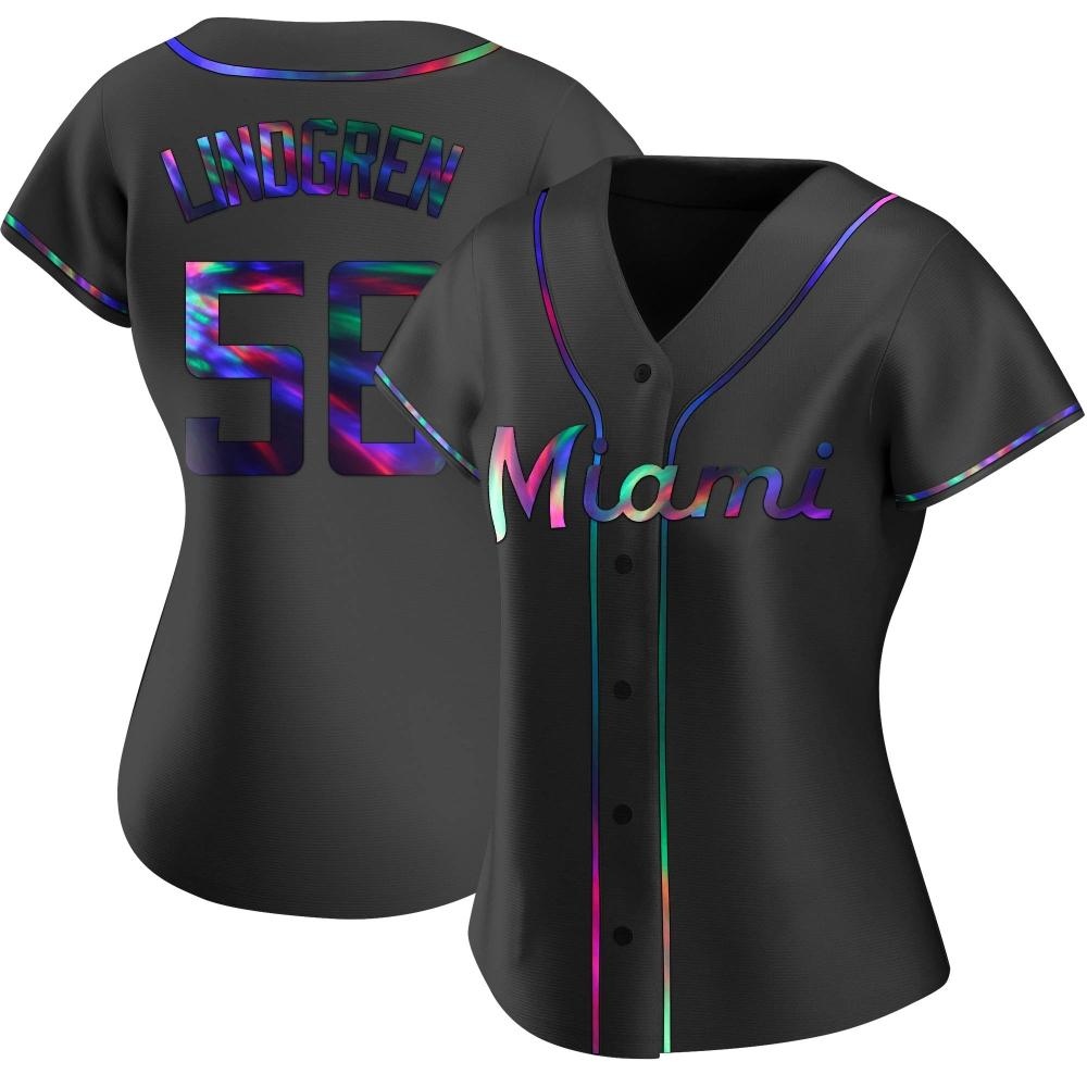 Women's Replica Miami Marlins Jeff Lindgren Alternate Jersey - Black Holographic Women's Replica Miami Marlins Jeff Lindgren Alternate Jersey - Black Holographic