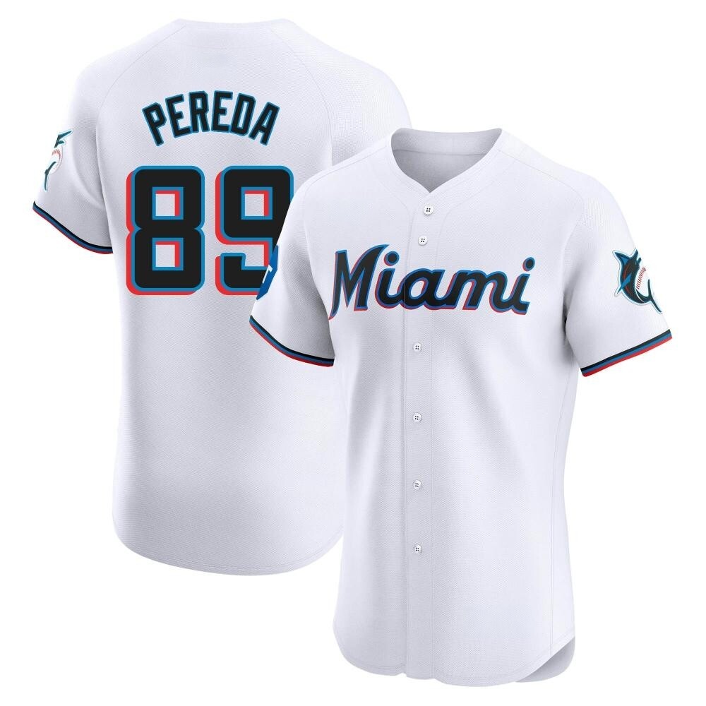 Elite Miami Marlins Jhonny Pereda Home Patch Jersey - White Elite Miami Marlins Jhonny Pereda Home Patch Jersey - White