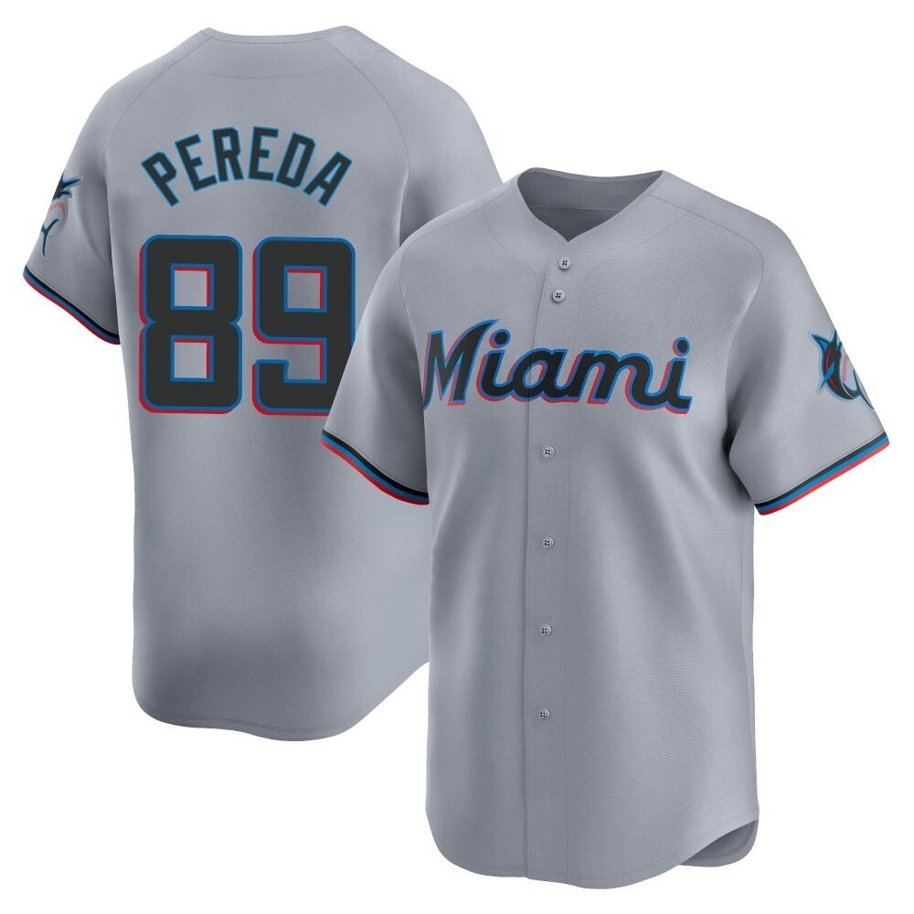 Limited Miami Marlins Jhonny Pereda Road Jersey - Gray Limited Miami Marlins Jhonny Pereda Road Jersey - Gray