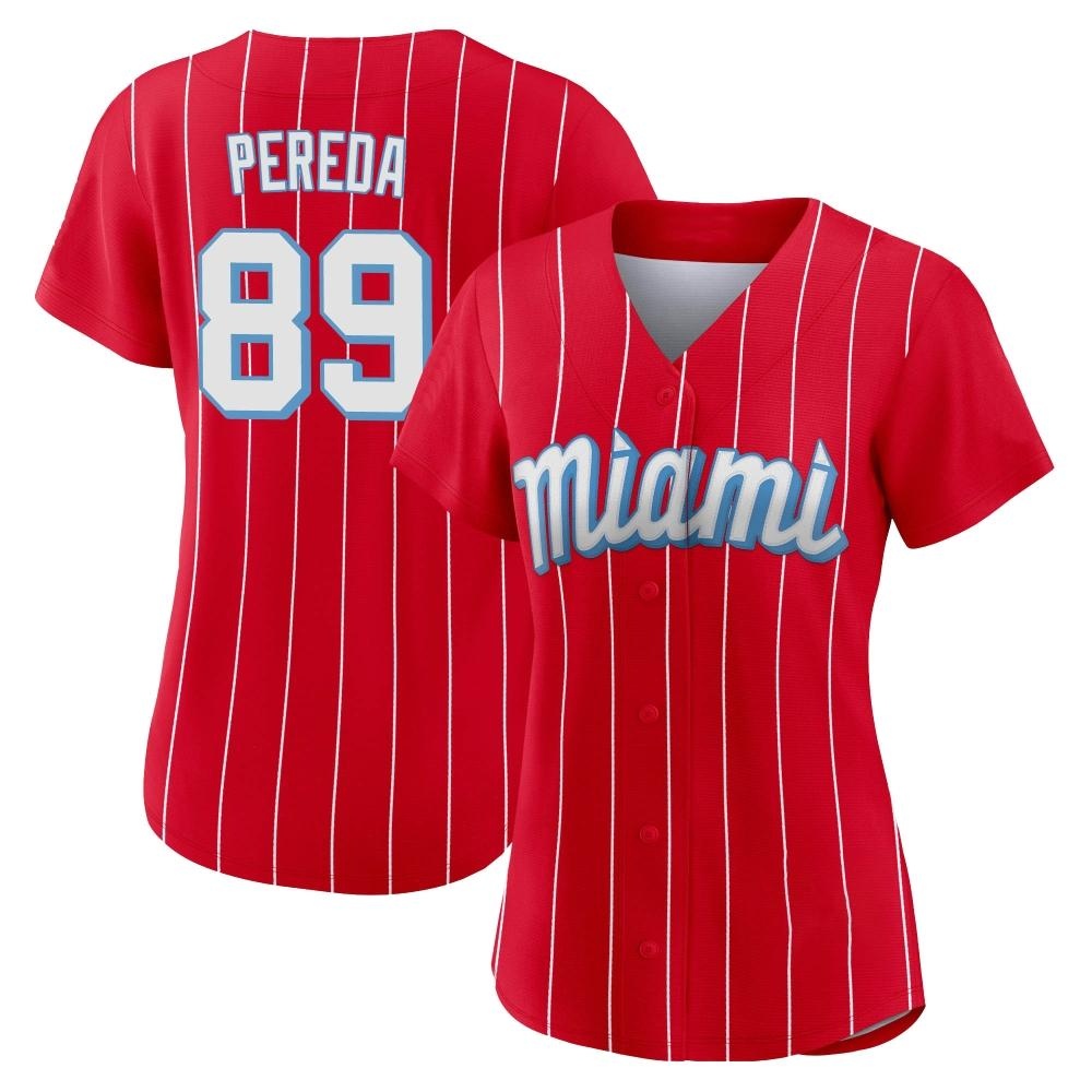 Women's Authentic Miami Marlins Jhonny Pereda 2021 City Connect Jersey - Red Women's Authentic Miami Marlins Jhonny Pereda 2021 City Connect Jersey - Red