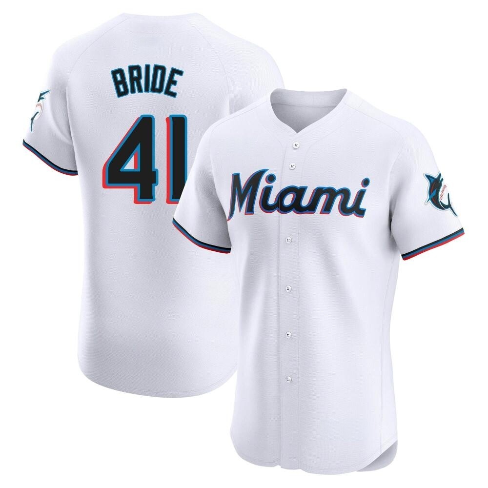 Elite Miami Marlins Jonah Bride Home Jersey - White Elite Miami Marlins Jonah Bride Home Jersey - White