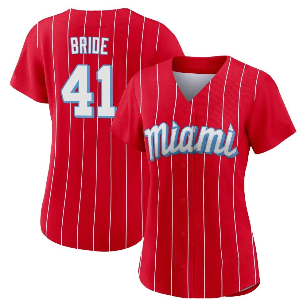 Women's Authentic Miami Marlins Jonah Bride 2021 City Connect Jersey - Red Women's Authentic Miami Marlins Jonah Bride 2021 City Connect Jersey - Red